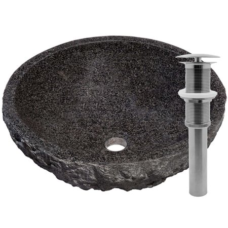 NOVATTO Absolute Natural Granite Vessel Sink and Brushed Nickel Umbrella Drain NOSV-ANBN